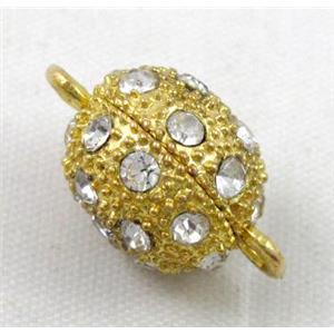 Magnetic alloy Clasp, round paved rhinestone, approx 12mm dia [MGC089-12MM]