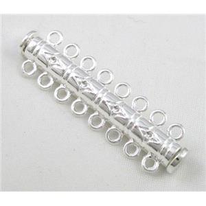 Magnetic copper connector clasp, silver plated, approx 13x45mm, 7 hole per tier [MGC091]