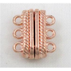 Magnetic alloy connector clasp, red copper, approx 14x18mm, 3 hole per tier [MGC092]