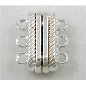 Magnetic alloy connector clasp, silver plated, approx 14x18mm, 3 hole per tier [MGC093]