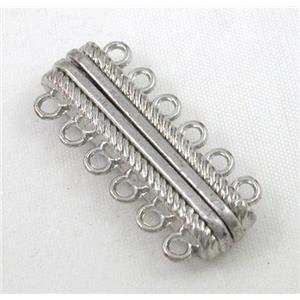 Magnetic alloy connector clasp, platinum plated, approx 14x33mm, 6 hole per tier [MGC095]