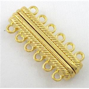 Magnetic alloy connector clasp, gold plated, 6-rows, approx 14x33mm, 6 hole per tier [MGC096]