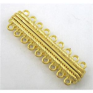 Magnetic alloy connector clasp, gold plated, approx 14x45mm, 9 hole per tier [MGC097]