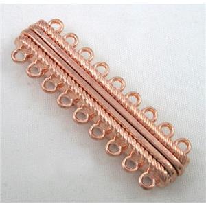 Magnetic alloy connector clasp, red copper, approx 14x45mm, 9 hole per tier [MGC098]
