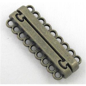 Magnetic alloy connector clasp, antique bronze, approx 14x33mm, 9 hole per tier [MGC101]