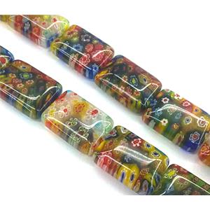 Millefiori glass bead, rectangle, mixed, 18x25mm, 16pcs per st [MGOT01]