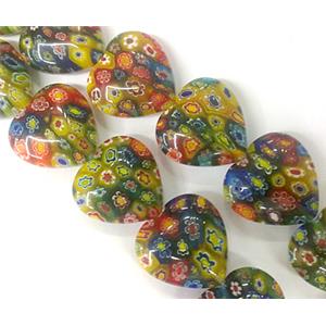 Millefiori glass bead, heart, mixed, 22mm wide, approx 18pcs per st [MGOT05]