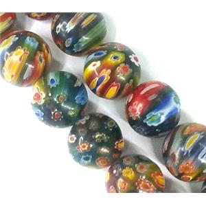 Millefiori glass bead, round, mixed, 14mm dia, approx 28pcs per st [MGOT07]