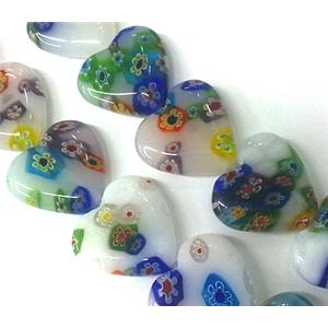 Millefiori glass bead, heart, mixed, 20mm wide, 20pcs per st [MGOT08]