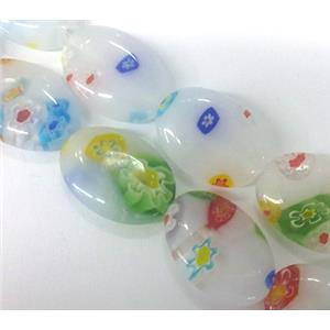 Millefiori glass bead, flat-oval, mixed, 13x18mm, 22pcs per st [MGOT09]