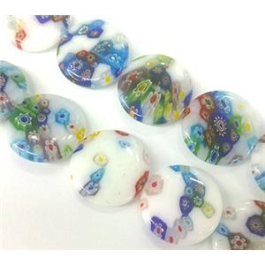 Millefiori glass bead, flat-round, mixed, 20mm dia, 20pcs per st [MGOT10]