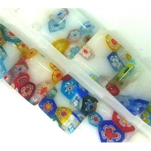 Millefiori glass bead, square, mixed, 20x20mm, 20pcs per st [MGOT11]