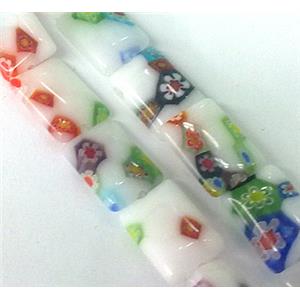 Millefiori glass bead, rectangle, mixed, 10x14mm,28pcs per st [MGOT12]