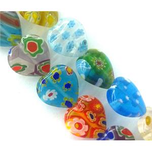 Millefiori glass bead, heart, mixed, 10mm dia, 40pcs per st [MGOT20-10MM]