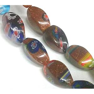 Millefiori glass bead with goldsand, mixed, 8x16mm, 25pcs per st [MGOT21]
