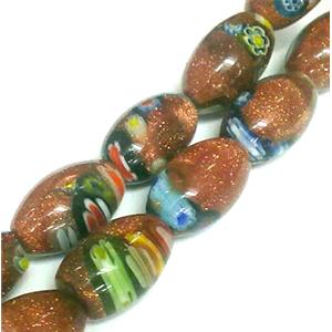 Millefiori glass bead with goldsand, barrel, mixed, 10x16mm, 25pcs per st [MGOT24-10X16MM]