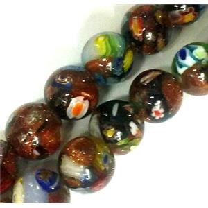 Millefiori glass bead with goldsand, mixed, round, 6mm dia, 67pcs pe st [MGOT25-6MM]