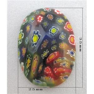 Murano Millefiori Glass Cabochon, oval, multi-flower, flat-back, 25x35mm [MGOT29]