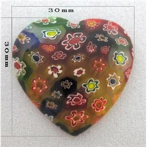 Murano Millefiori Glass Cabochon, heart, multi-flower, flat-back, 30mm dia [MGOT30]