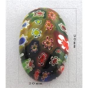 Murano Millefiori Glass Cabochon, oval, multi-flower, flat-back, 20x30mm [MGOT31]