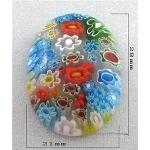 oval Cabochon, Millefiori glass beads, multi-flower, flat-back, 21x28mm [MGOT33]