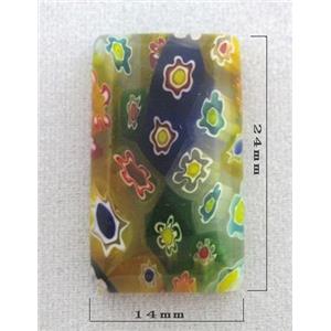 rectangle Cabochon, Millefiori glass bead, multi-flower, flat-back, 14x24mm [MGOT41]