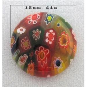 round Cabochon, Millefiori glass bead, multi-flower, flat-back, 18mm dia [MGOT42]