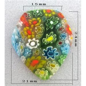 Cabochon, Millefiori glass bead, multi-flower, flat-back, 15-21x24mm [MGOT43]