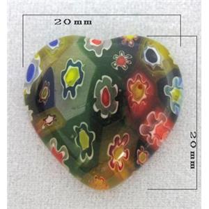 Cabochon, Millefiori glass beads, multi-flower, heart, flat-back, 20x20mm [MGOT44]