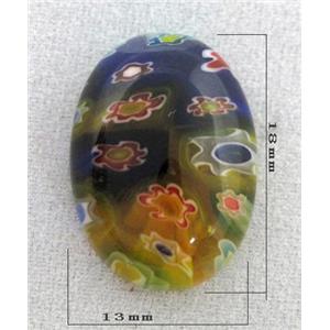 oval Cabochon, Millefiori glass bead, multi-flower, flat-back, 13x18mm [MGOT45]
