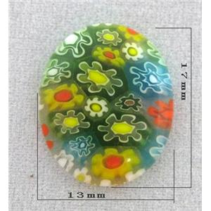 Millefiori Cabochon, glass, multi-flower, oval, flat-back, 13x17mm [MGOT46]