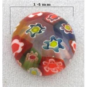round Cabochon, Millefiori glass beads, multi-flower, flat-back, 14mm dia [MGOT47]
