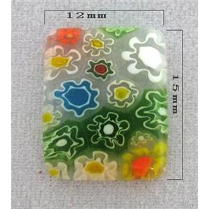 rectangle Cabochon, Millefiori glass bead, multi-flower, flat-back, 12x15mm [MGOT49]