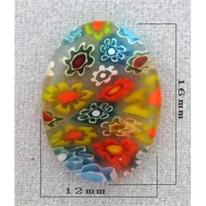 oval Cabochon, Millefiori glass beads, multi-flower, flat-back, 12x16mm [MGOT50]