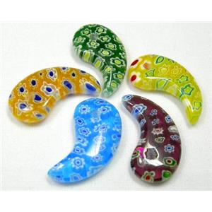 Millefiori glass horn pendant-multi flower&mixed, 24mm length [MGPD009]