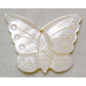 Mother of Pearl pendant, butterfly, white, 30mm wide, 25mm high [MPPDBF02]