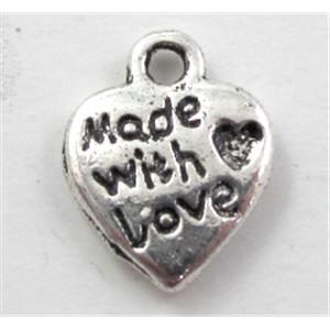 Made With Love, Heart pendant, Tibetan Silver non-nickel, 10mm wide [NN0004]