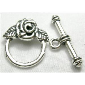 Tibetan Silver toggle clasps non-nickel, ring:15mm dia, stick:24mm length [NN0026]