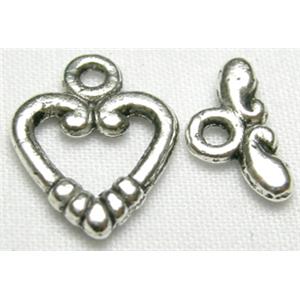 Tibetan Silver toggle clasps non-nickel, heart:11mm wide, stick:11mm length [NN0076]