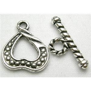 Tibetan Silver toggle clasps non-nickel, heart:13mm wide, stick:18mm length [NN0097]