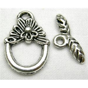 Tibetan Silver toggle clasps non-nickel, ring:12mm dia, stick:11mm length [NN0122]