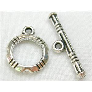 Tibetan Silver toggle clasps Non-Nickel, ring:12mm dia, stick:22mm length [NN0322]