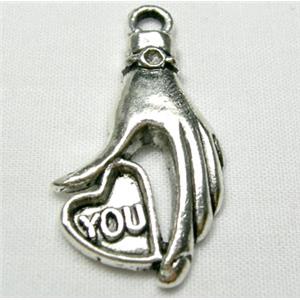Tibetan Silver Lover Hand Non-Nickel, 31mm length [NN04441]