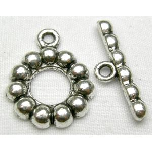 Tibetan Silver toggle clasps non-nickel, ring:19mm dia, stick:20mm length [NN0599]
