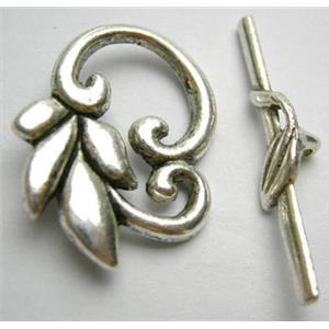 Tibetan Silver Toggle Clasps Non-Nickel, flower:22mm wide, bar:29mm length [NN0676]