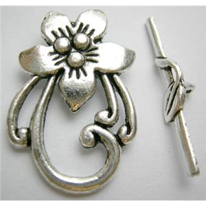 Tibetan Silver Toggle Clasps Non-Nickel, flower 20mm dia, stick 30mm length [NN0677]