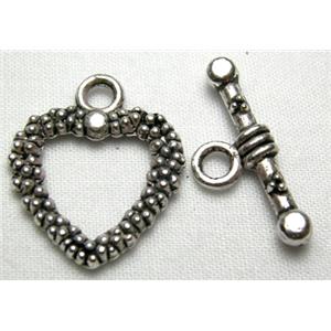 Tibetan Silver toggle clasps non-nickel, Heart:16mm wide, stick:19mm length [NN0702]