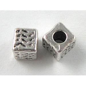 Tibetan Silver Cube Spacers Non-Nickel, 4.5x4.5mm, hole:2mm [NN10089]