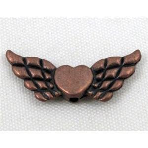 angel wing, Tibetan silver bead non-nickel, antique red copper, 22mm wide [NN10266RP]