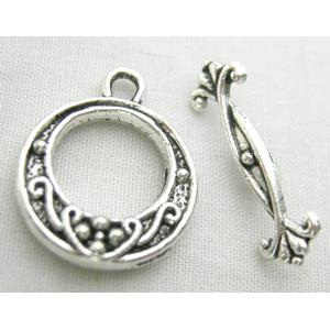 Tibetan Silver Toggle Clasps Non-Nickel, 15.7mm dia, stick:21mm [NN1081]